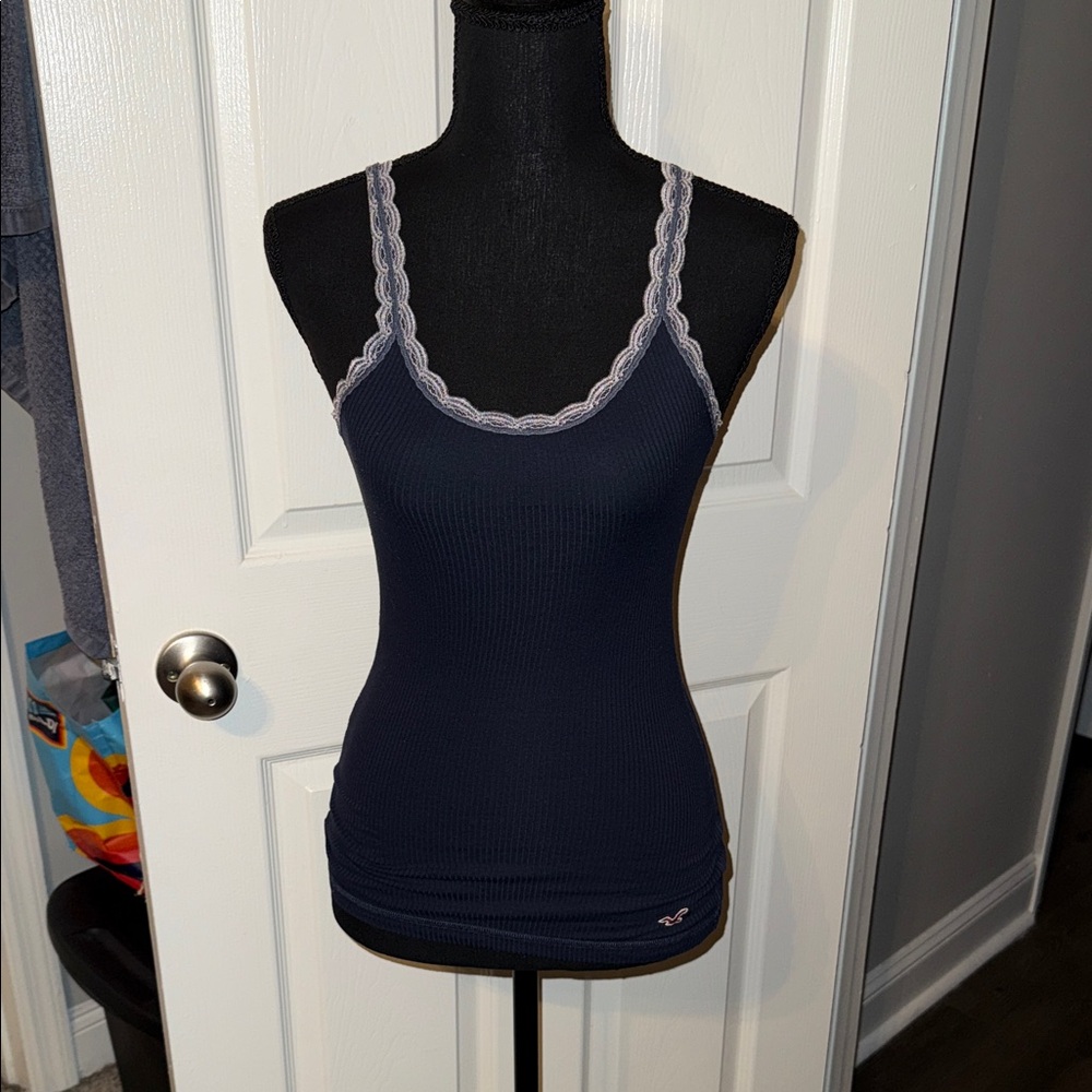 🖤HOLLISTER Y2K NAVY BLUE LACE-TRIM TANK TOP SIZE S🖤